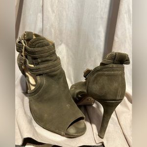 Michael Kors Khaki Green Suede open toe heels